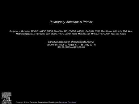 Pulmonary Ablation: A Primer