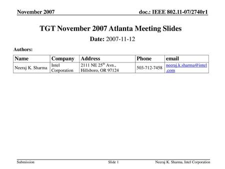 TGT November 2007 Atlanta Meeting Slides