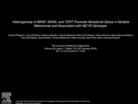 Heterogeneity of BRAF, NRAS, and TERT Promoter Mutational Status in Multiple Melanomas and Association with MC1R Genotype  Cristina Pellegrini, Lucia.