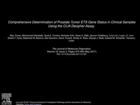 Comprehensive Determination of Prostate Tumor ETS Gene Status in Clinical Samples Using the CLIA Decipher Assay  Alba Torres, Mohammed Alshalalfa, Scott.