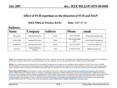 Effect of FCH repetition on the detection of FCH and MAP