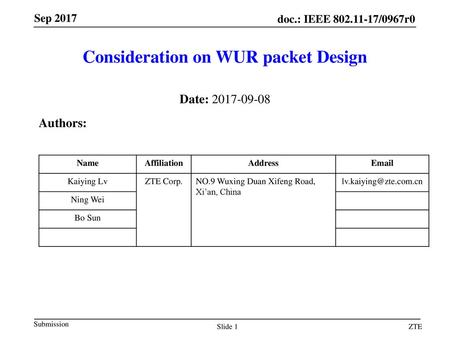 Consideration on WUR packet Design