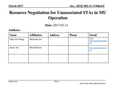 Resource Negotiation for Unassociated STAs in MU Operation