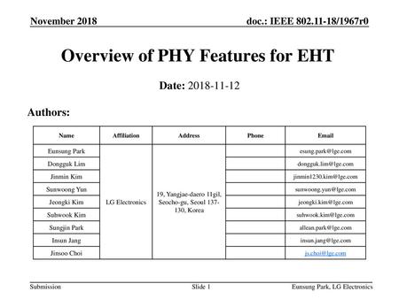 Overview of PHY Features for EHT