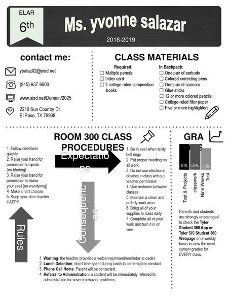 Ms. yvonne salazar 6th Expectations Consequences Rules contact me: