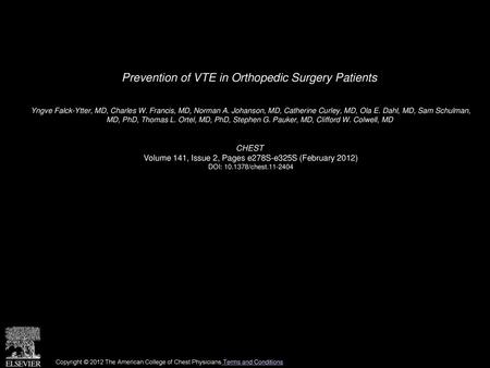 Prevention of VTE in Orthopedic Surgery Patients