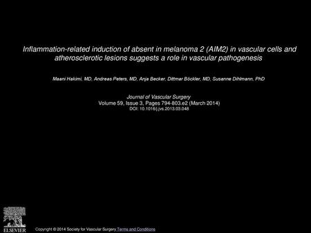 Inflammation-related induction of absent in melanoma 2 (AIM2) in vascular cells and atherosclerotic lesions suggests a role in vascular pathogenesis 