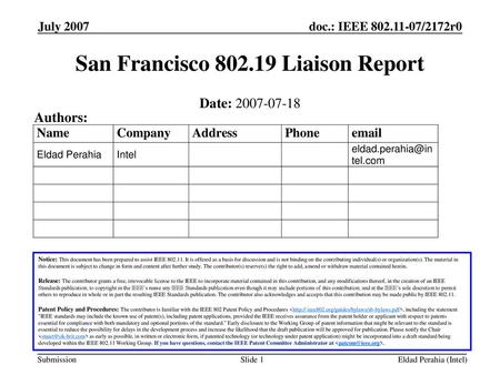 San Francisco Liaison Report