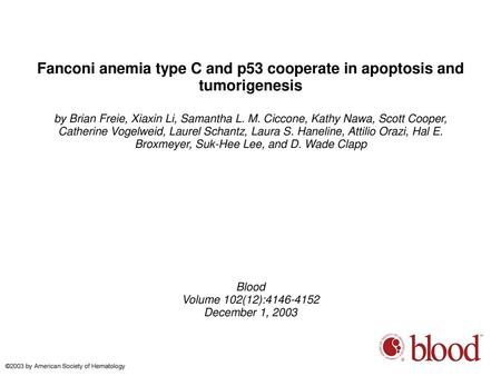 Fanconi anemia type C and p53 cooperate in apoptosis and tumorigenesis