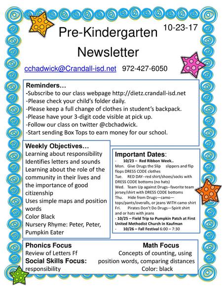 Pre-Kindergarten Newsletter