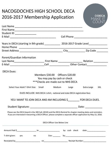 NACOGDOCHES HIGH SCHOOL DECA Membership Application