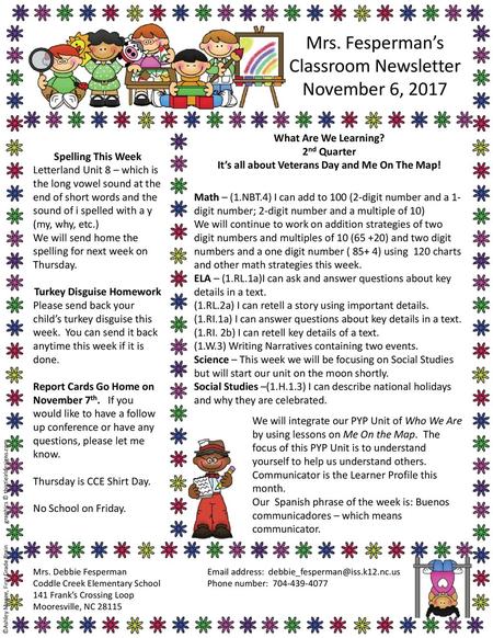 Mrs. Fesperman’s Classroom Newsletter November 6, 2017