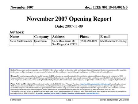 November 2007 Opening Report