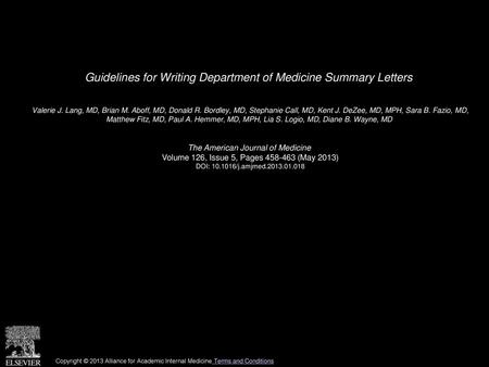 Guidelines for Writing Department of Medicine Summary Letters