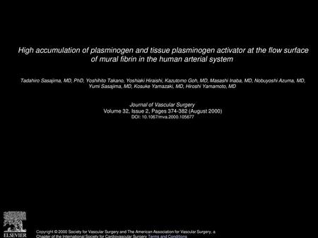 High accumulation of plasminogen and tissue plasminogen activator at the flow surface of mural fibrin in the human arterial system  Tadahiro Sasajima,