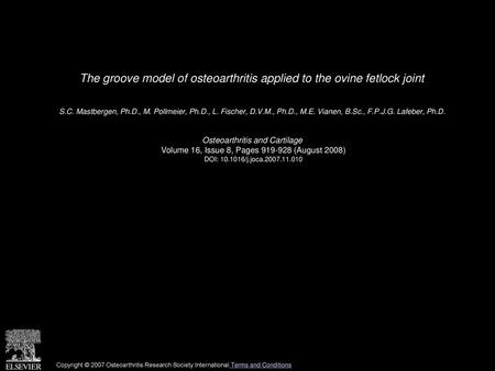 The groove model of osteoarthritis applied to the ovine fetlock joint