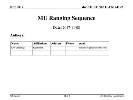 MU Ranging Sequence Date: Authors: Nov 2017 Month Year