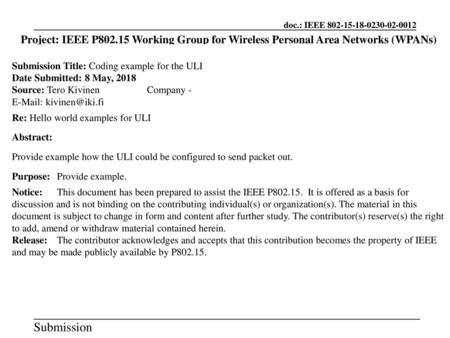 Submission Title: Coding example for the ULI