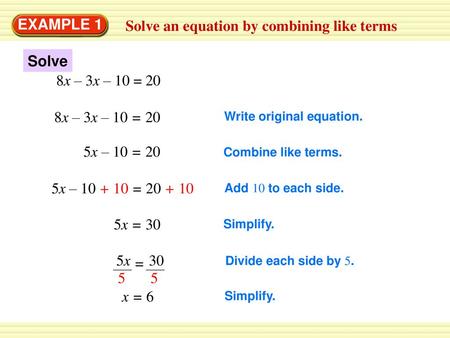 Solve an equation by combining like terms