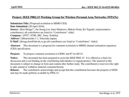 Submission Title: [Proposed resolution to MIMO CES]