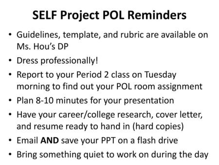 SELF Project POL Reminders