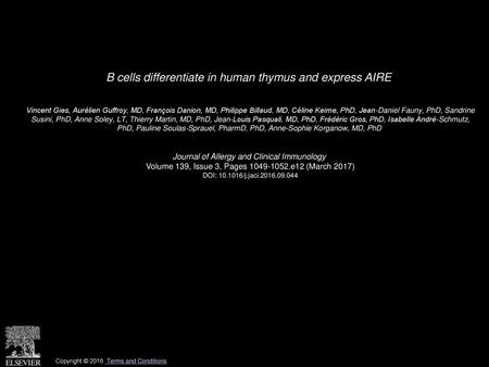 B cells differentiate in human thymus and express AIRE