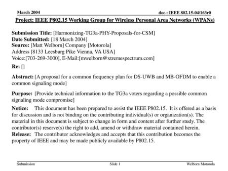 Submission Title: [Harmonizing-TG3a-PHY-Proposals-for-CSM]