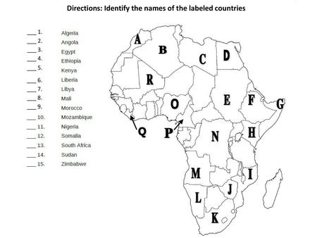 Directions: Identify the names of the labeled countries