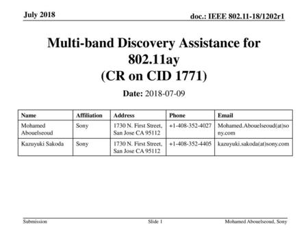 Multi-band Discovery Assistance for ay (CR on CID 1771)