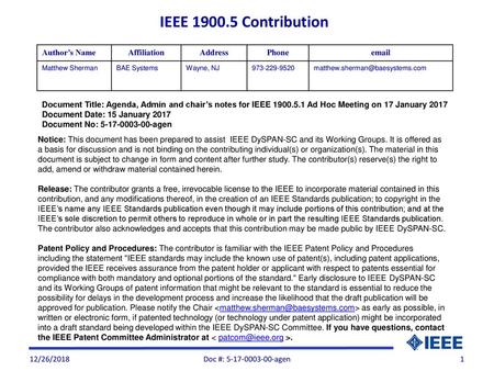 IEEE Contribution Author’s Name Affiliation Address Phone