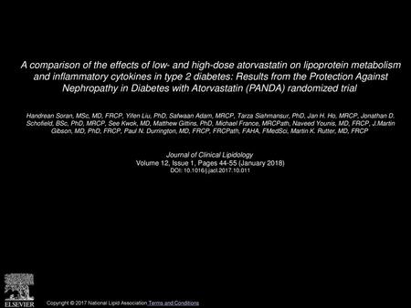 A comparison of the effects of low- and high-dose atorvastatin on lipoprotein metabolism and inflammatory cytokines in type 2 diabetes: Results from the.