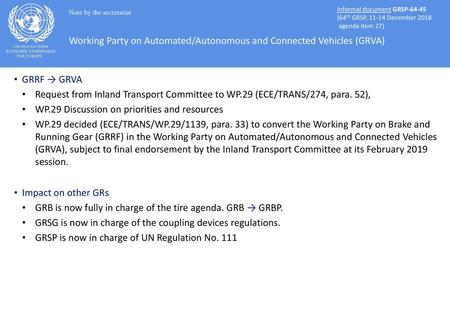 Working Party on Automated/Autonomous and Connected Vehicles (GRVA)