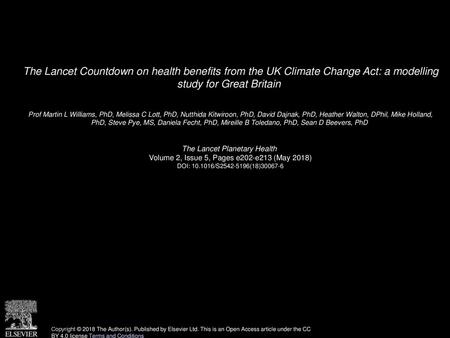 The Lancet Countdown on health benefits from the UK Climate Change Act: a modelling study for Great Britain  Prof Martin L Williams, PhD, Melissa C Lott,