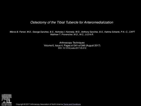 Osteotomy of the Tibial Tubercle for Anteromedialization