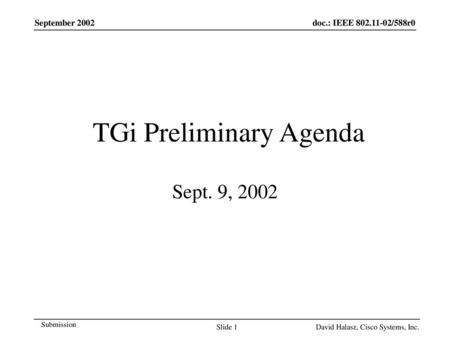 TGi Preliminary Agenda