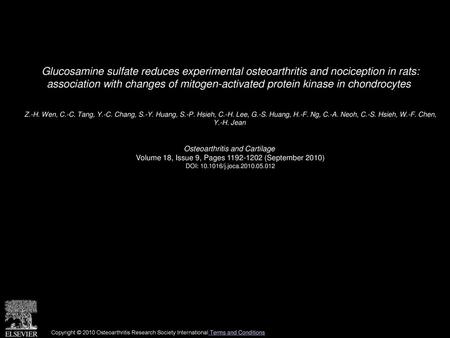 Glucosamine sulfate reduces experimental osteoarthritis and nociception in rats: association with changes of mitogen-activated protein kinase in chondrocytes 