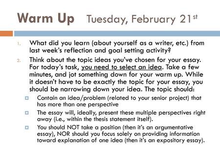 Warm Up Tuesday, February 21st