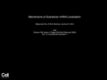 Mechanisms of Subcellular mRNA Localization