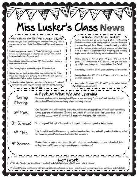 Miss Lusker’s Class News