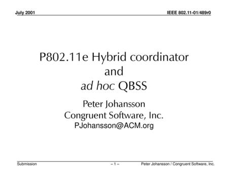 P802.11e Hybrid coordinator and ad hoc QBSS