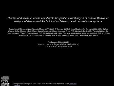 Burden of disease in adults admitted to hospital in a rural region of coastal Kenya: an analysis of data from linked clinical and demographic surveillance.