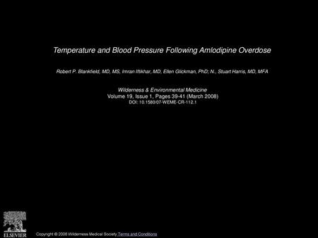 Temperature and Blood Pressure Following Amlodipine Overdose