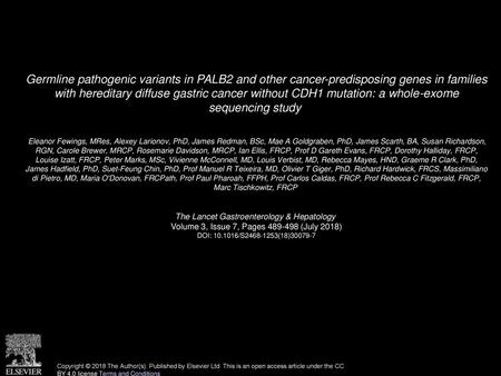 Germline pathogenic variants in PALB2 and other cancer-predisposing genes in families with hereditary diffuse gastric cancer without CDH1 mutation: a.