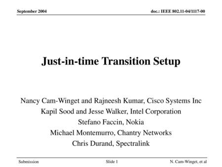 Just-in-time Transition Setup