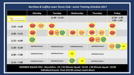 Northaw & Cuffley Lawn Tennis Club : Junior Training Schedule 2017