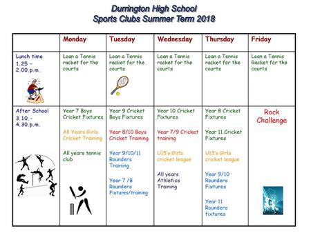 Durrington High School Sports Clubs Summer Term 2018