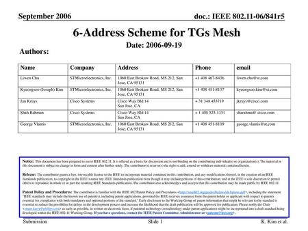 6-Address Scheme for TGs Mesh