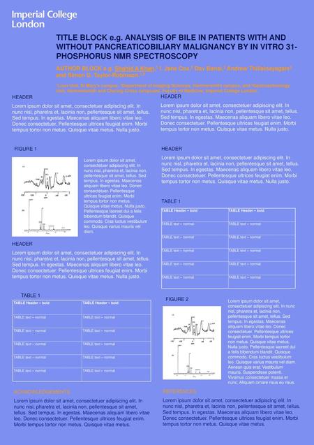 TITLE BLOCK e.g. ANALYSIS OF BILE IN PATIENTS WITH AND WITHOUT PANCREATICOBILIARY MALIGNANCY BY IN VITRO 31-PHOSPHORUS NMR SPECTROSCOPY AUTHOR BLOCK e.g.