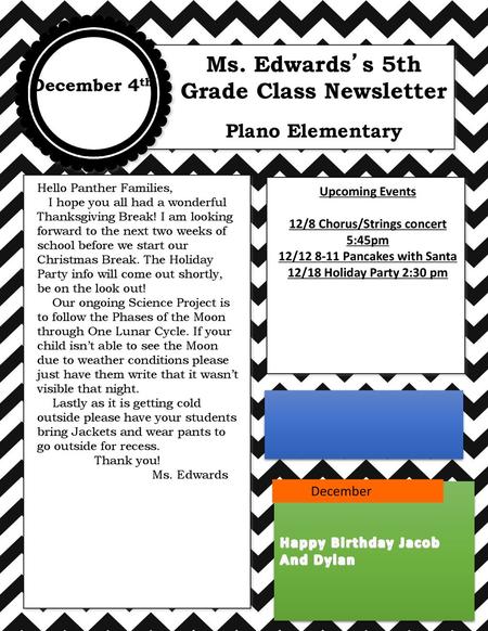 Ms. Edwards’s 5th Grade Class Newsletter