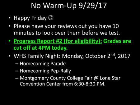 No Warm-Up 9/29/17 Happy Friday 